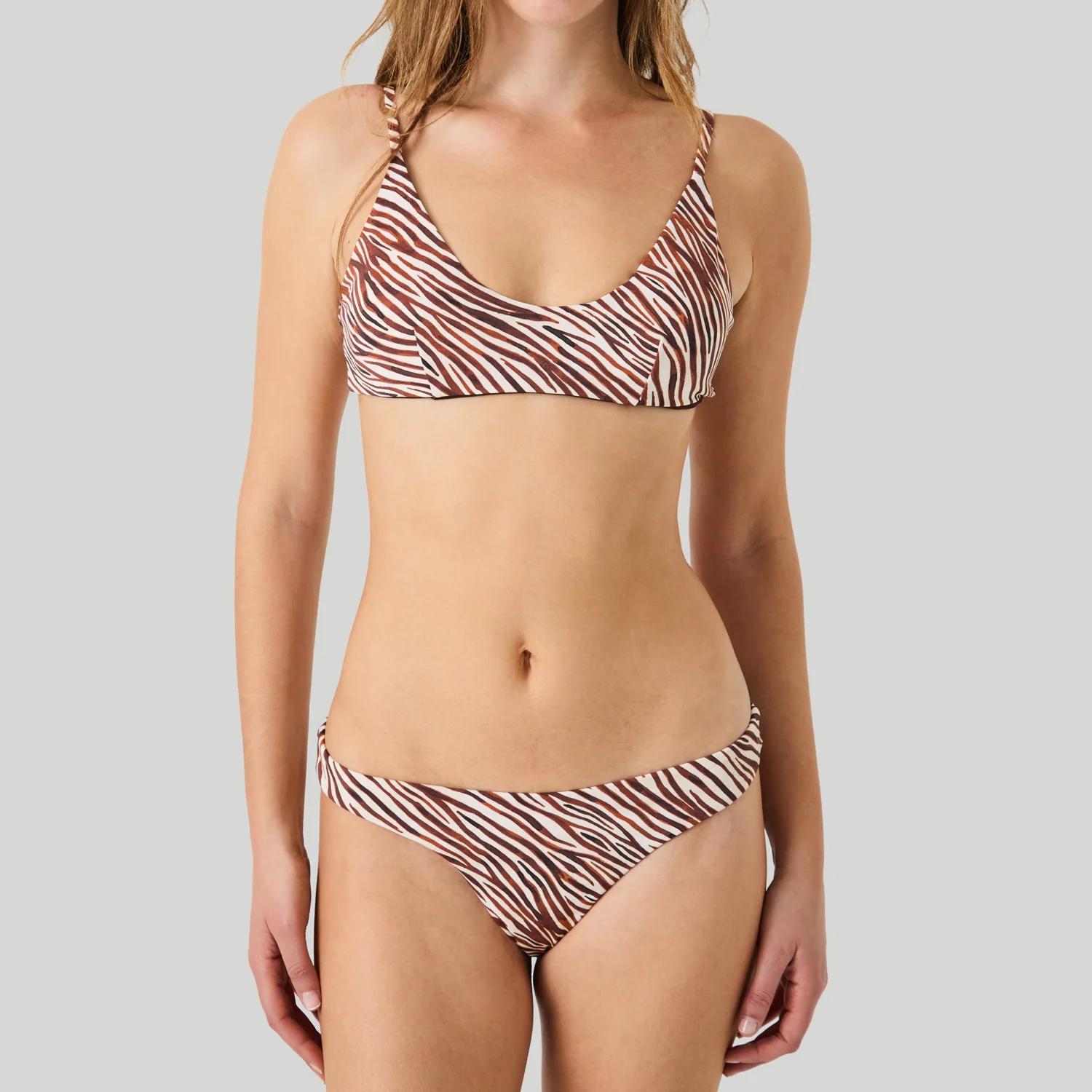 Zebra Print Scoop Top- Beige - Image 3